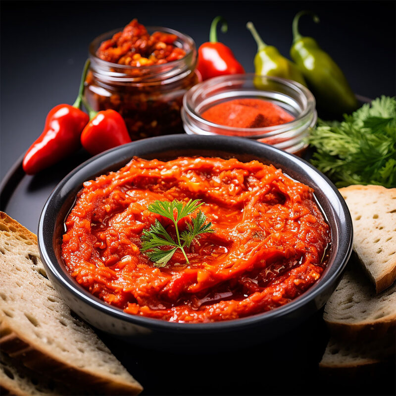 HarissaausTunesien6 Entdecken Sie die vielseitige, scharfe Harissa aus Tunesien! Diese hochwertige Gewürzpaste verleiht Eintöpfen, Dips, Saucen und Marinaden eine authentische, feurige Note. Probieren Sie unser köstliches Rezept für würzige Harissa-Hähnchenschenkel und erleben Sie den intensiven Geschmack der nordafrikanischen Küche!
